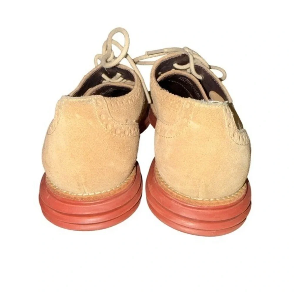 Cole Haan LunarGrand Oxford Mens 8M Pre-Owned Wingtip‎ Tan Suede Red Dress Shoes